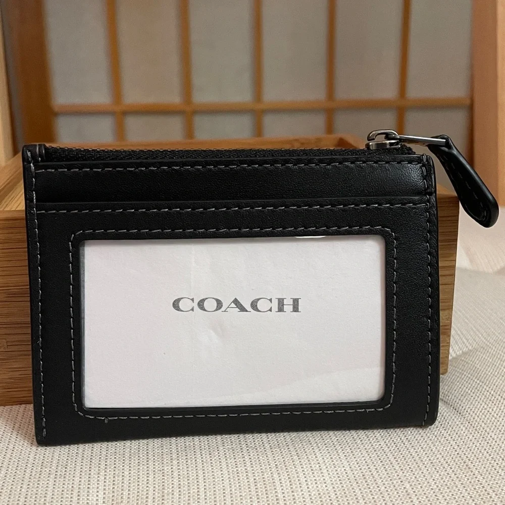 Coach Mini Skinny Id Case With Floral Applique Gunmetal/Black NWT - Picture 4 of 15